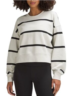 Lululemon Perfectly Oversized Cropped Crew Boundless Stripe Bone Black size 8